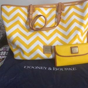 Yellow & white Chevron Dooney & Burke with wallet.
